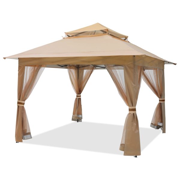 Outdoor Double Soft-Top 11x11/13x13 Pop Up Patio Gazebo with Mosquito Netting