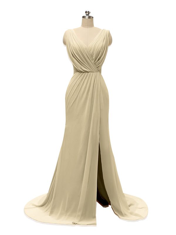 ChicSew Blake V Neck Chiffon Long Bridesmaid Dresses With Slit