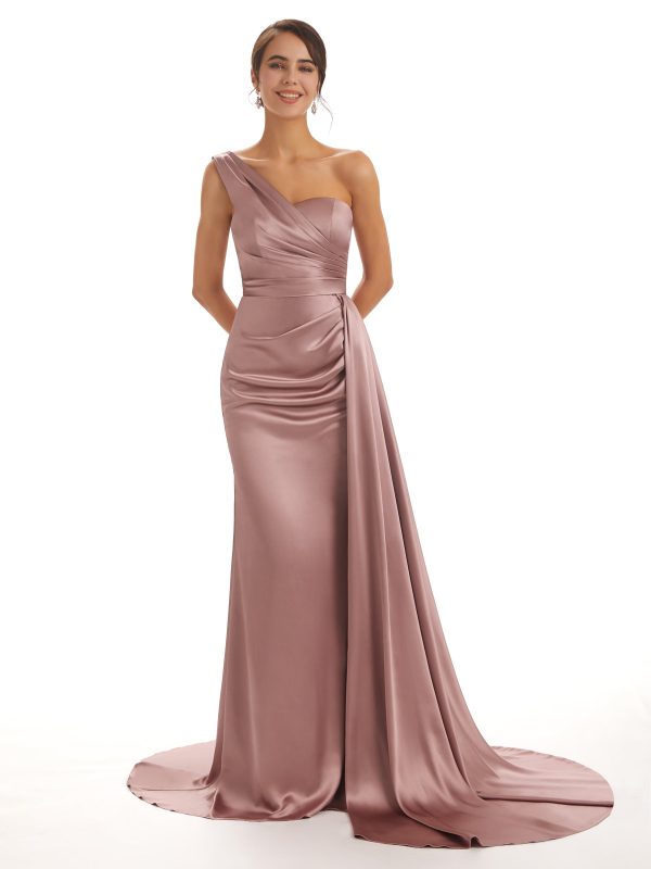 Chicsew Iona Elegant One Shoulder Soft Satin Unique Mermaid Long Bridesmaid Dresses Online