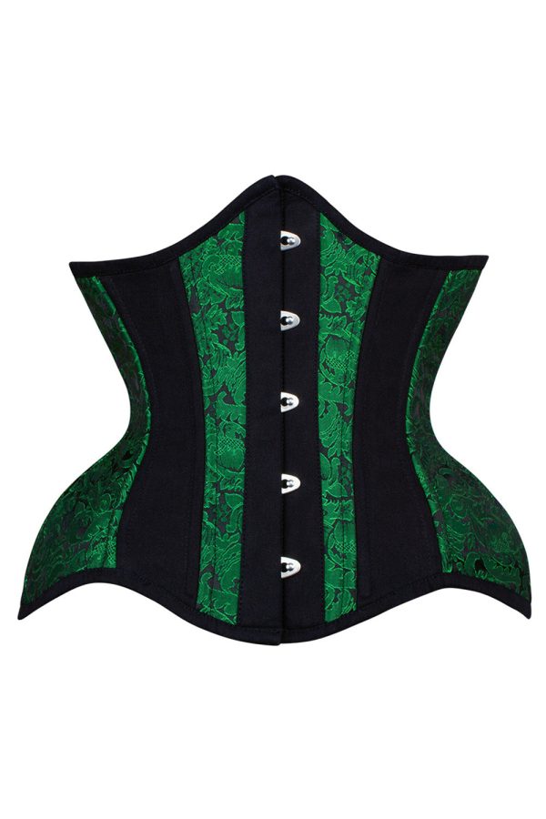 IVY Curvy Underbust Waist-Training Corset - Green Brocade & Black Cotton