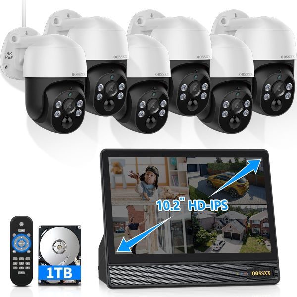 OOSSXX 4K PTZ PoE 6-Camera System with 10" Monitor