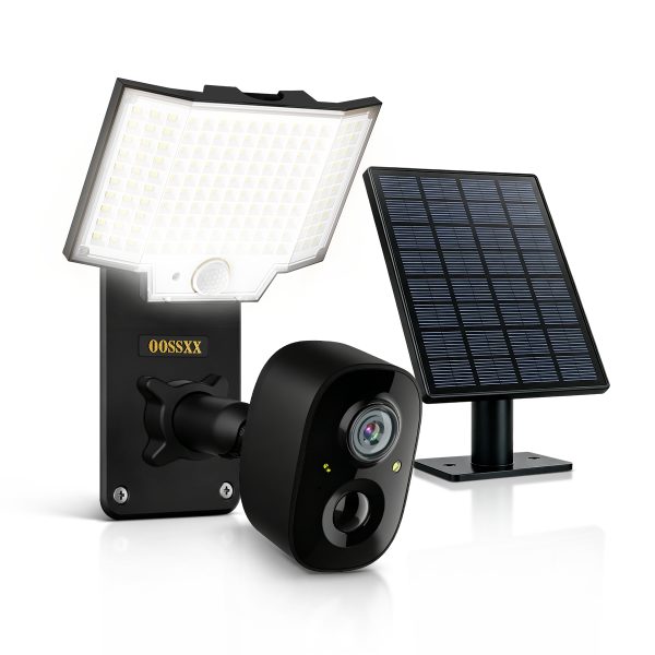 OOSSXX Solar Floodlight Security Camera Outdoor Wireless, 4MP HD