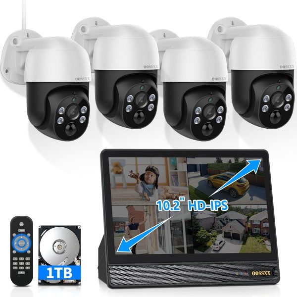 OOSSXX 4K PTZ PoE 4-Camera All-in-One System with Monitor